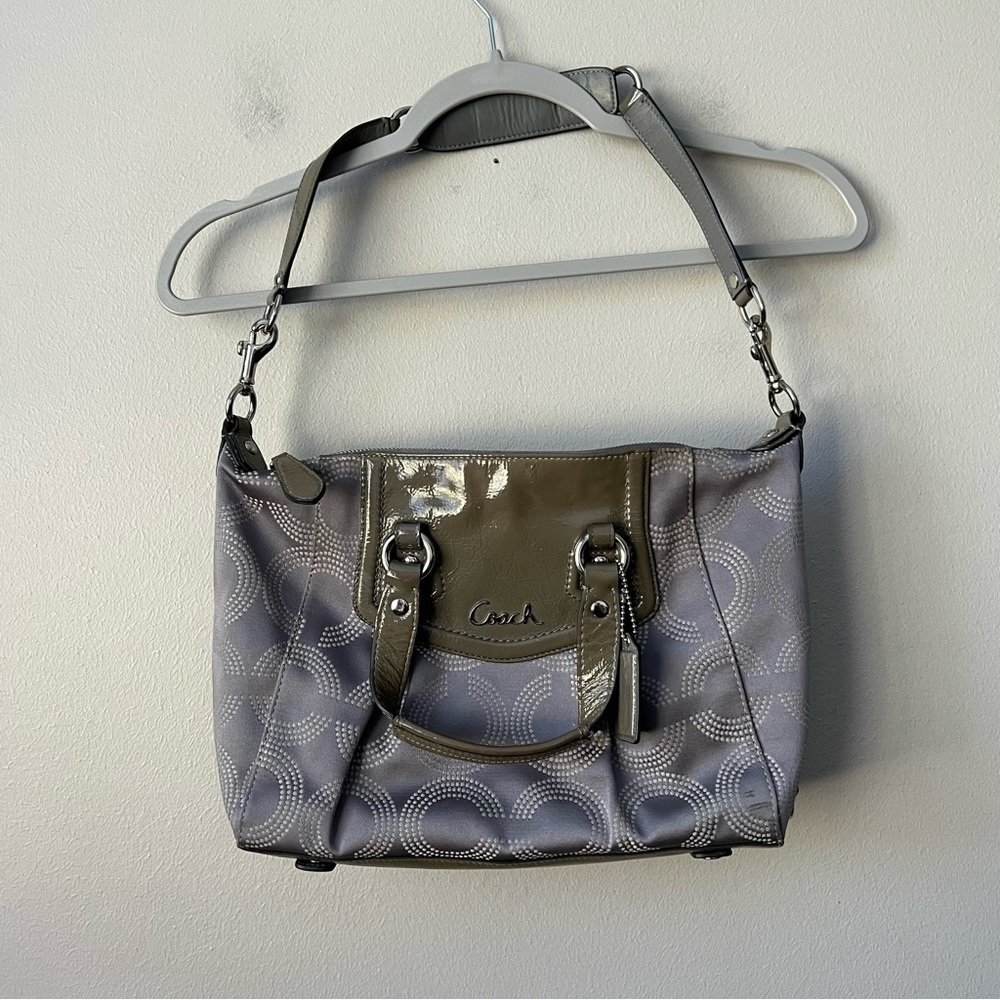 Coach Ashley Optic Shoulder Tote Handbag Purse Medium-Large Gray/Olive